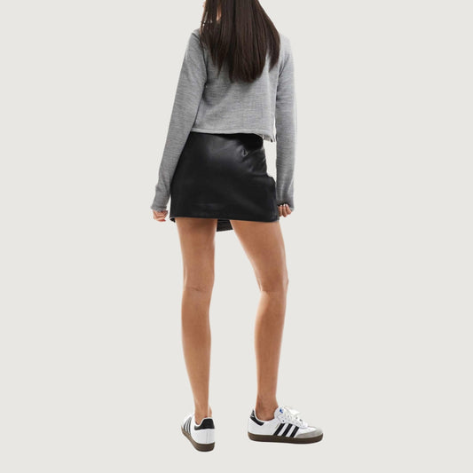 Vera Wrap Black Faux Leather Skirt