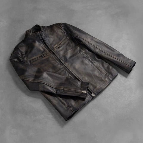 [FS] Ionic Distressed Brown Leather Biker Jacket