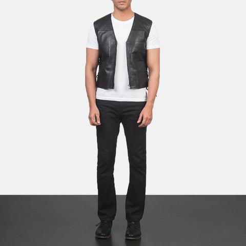 Brandon Black Leather Vest