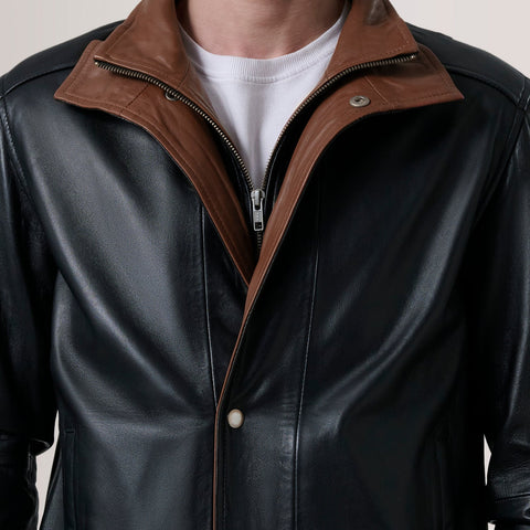 Alfred Black Leather Bomber Jacket