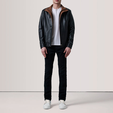 Alfred Black Leather Bomber Jacket