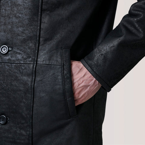 Cai Distressed Black Leather Shearling Coat