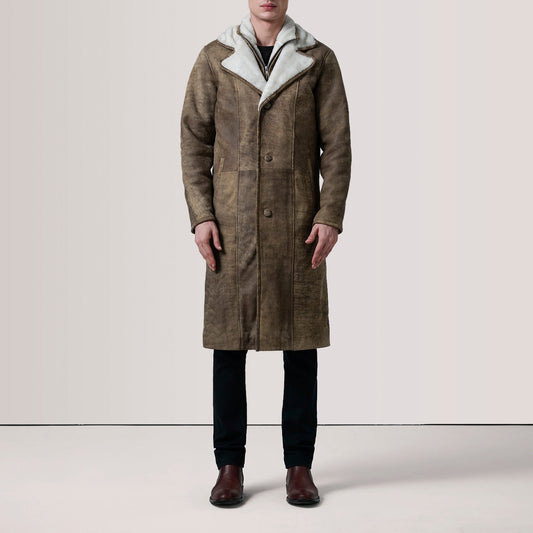 Cai Distressed Brown Leather Shearling Coat