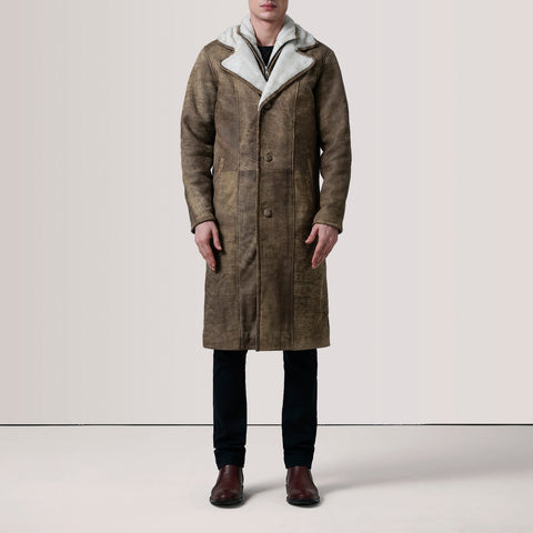 Cai Distressed Brown Leather Shearling Coat