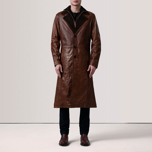 Charlton Waxed Brown Leather Single Breasted Coat