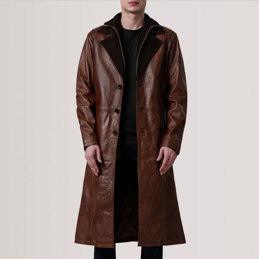 Charlton Waxed Brown Leather Single Breasted Coat