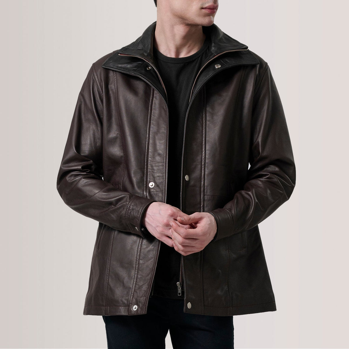 Connor Maroon Leather Coat