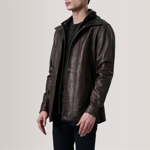 Connor Maroon Leather Coat