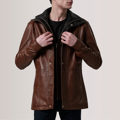 Connor Waxed Brown Leather Coat
