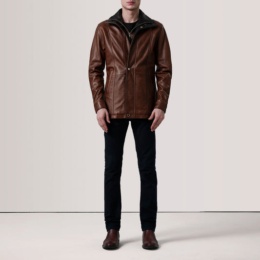Connor Waxed Brown Leather Coat
