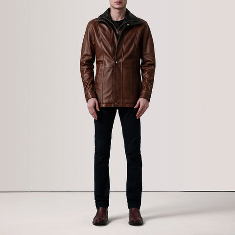 Connor Waxed Brown Leather Coat