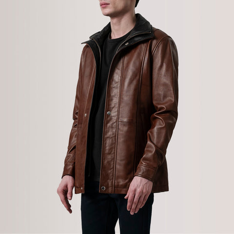 Connor Waxed Brown Leather Coat