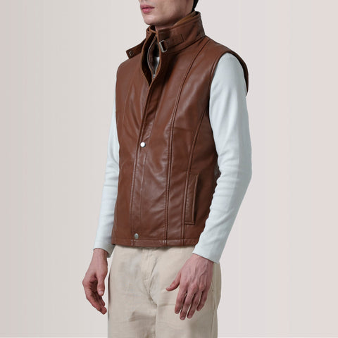 Zane Waxed Brown Leather Vest