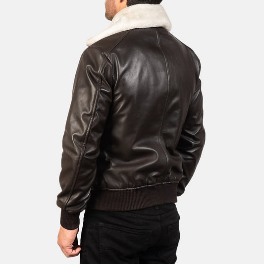 Airin Brown Leather Bomber Jacket