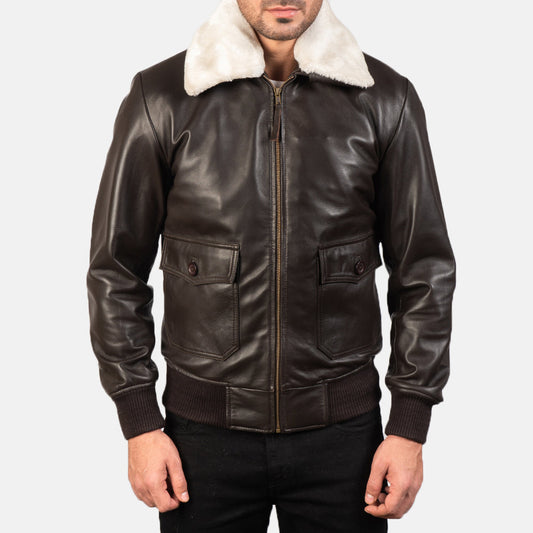 Airin Brown Leather Bomber Jacket