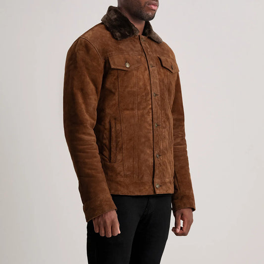 Dallis Brown Suede Shearling Trucker Jacket