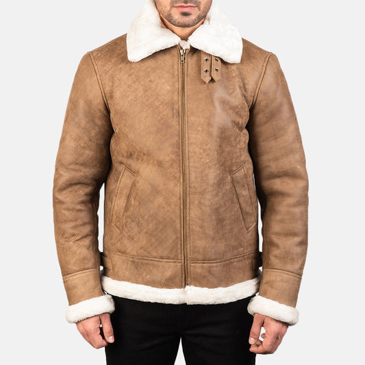 Francis Distressed Brown Leather Bomber Jacket