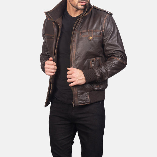 [FS] Glen Street Brown Leather Bomber Jacket