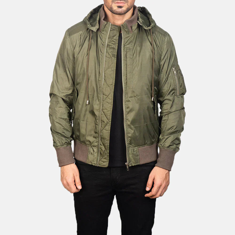 Hanklin Ma-1 Green Hooded Bomber Jacket