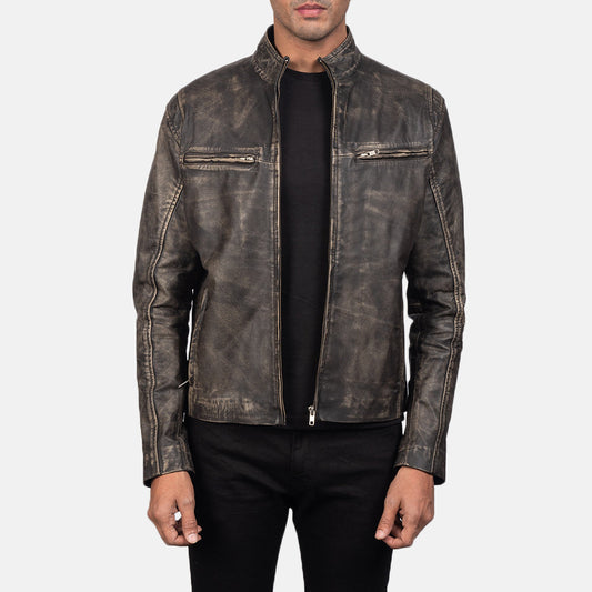 [FS] Ionic Distressed Brown Leather Biker Jacket