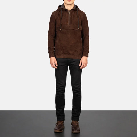 Kenton Hooded Mocha Suede Pullover Jacket