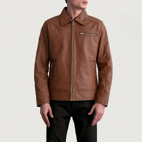 Lavendard Matte Brown Leather Biker Jacket