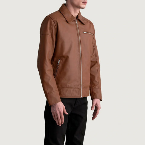 Lavendard Matte Brown Leather Biker Jacket