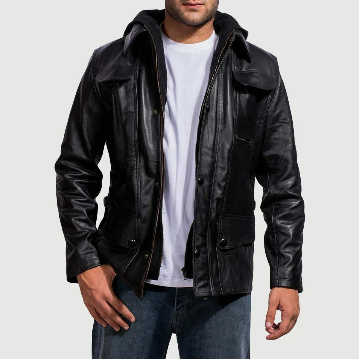 [FS] Moulder Hooded Black Leather Jacket