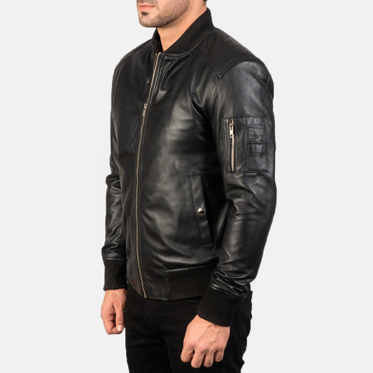[FS] Bomia Ma-1 Black Leather Bomber Jacket