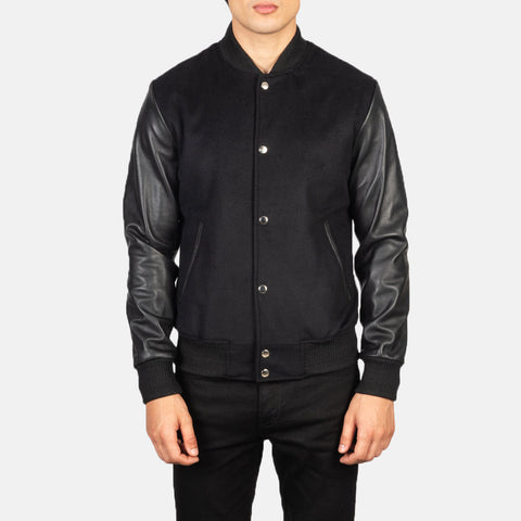 Vaxton Black Hybrid Varsity Jacket