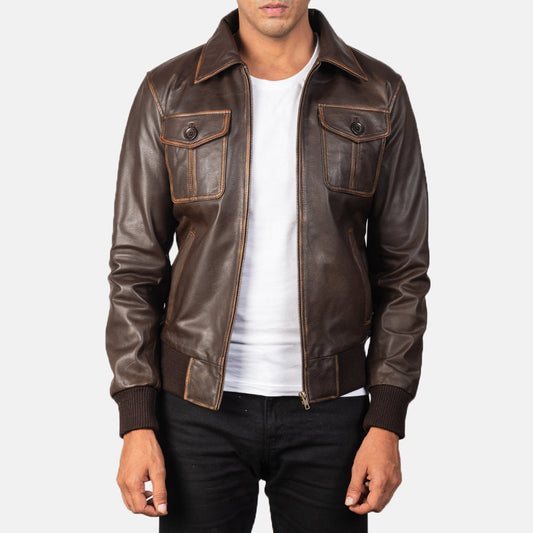 [FS] Aaron Brown Leather Bomber Jacket