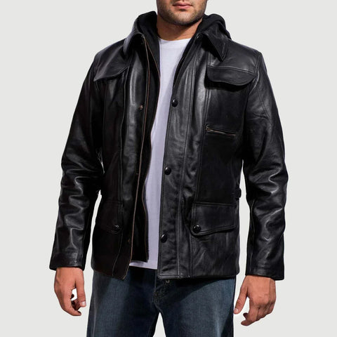 [FS] Moulder Hooded Black Leather Jacket