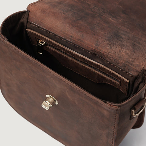 The Sandra Vintage Distressed Brown Leather Saddle Bag