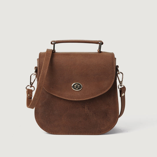The Sandra Vintage Tan Leather Saddle Bag