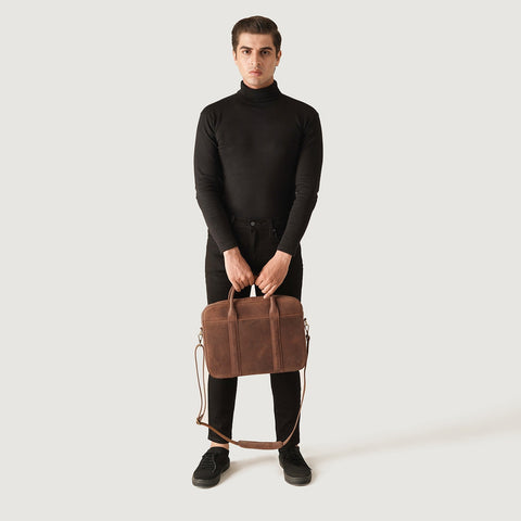 The Captain Vintage Tan Brown Leather Briefcase