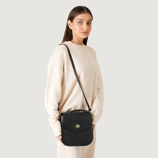 The Sandra Black Leather Saddle Bag