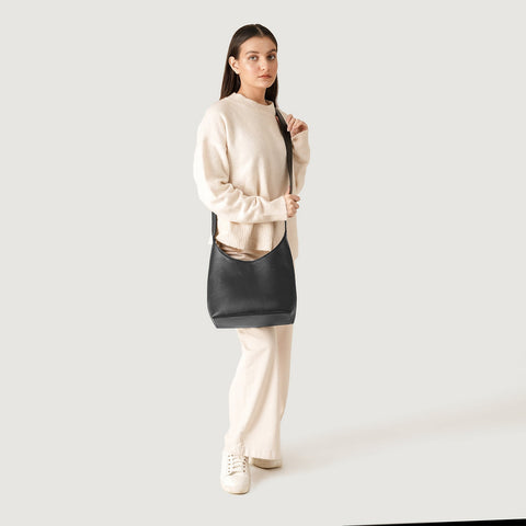 The Stefani Black Leather Hobo Bag