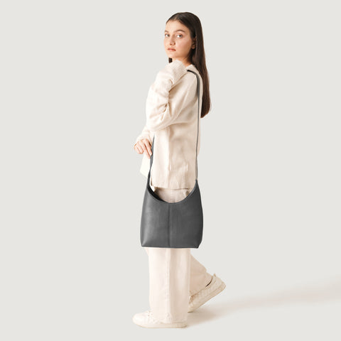 The Stefani Grey Leather Hobo Bag