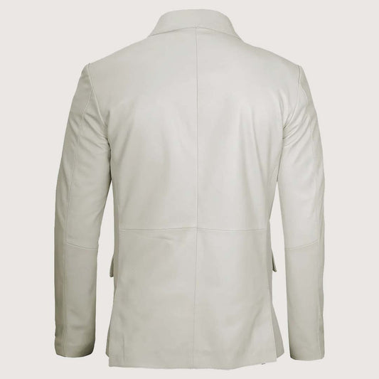 Men’s Classic Two Button White Leather Blazer