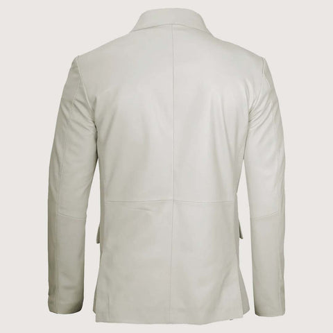 Men’s Classic Two Button White Leather Blazer
