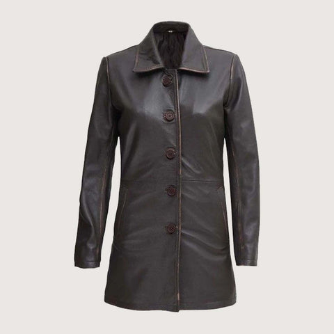 Dark Brown Women Leather Car Coat