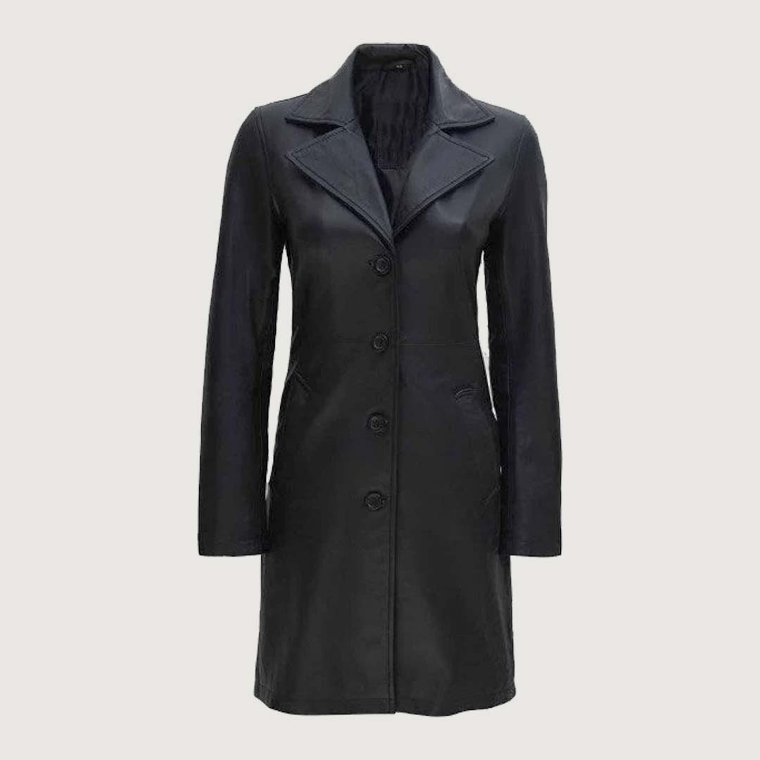 Women Black Real Leather Car Coat