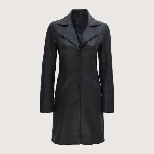 Women Black Real Leather Car Coat