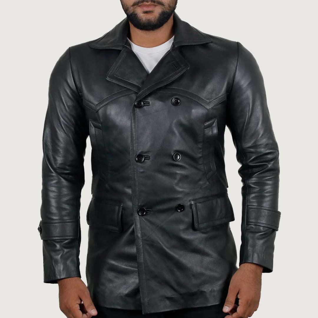 The Prestige Men's Black Leather Long Coat