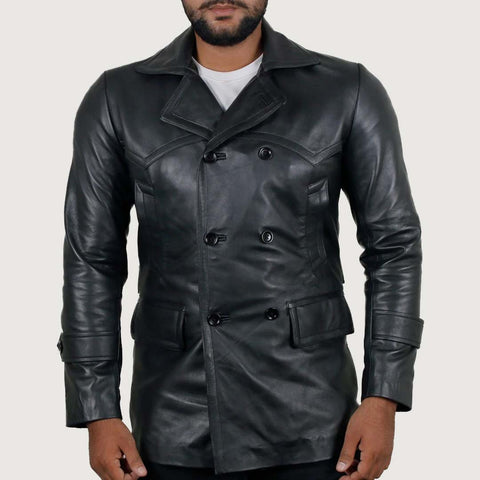 The Prestige Men's Black Leather Long Coat