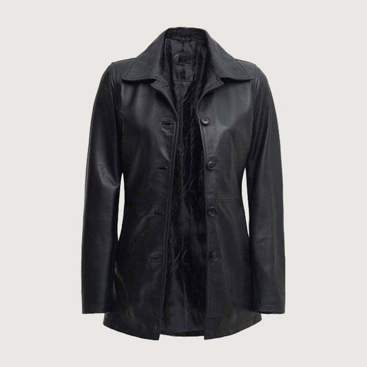 Black Leather Car Coat Womens