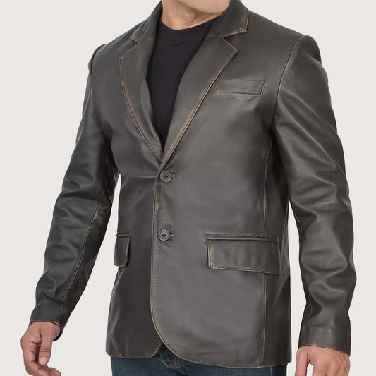 Men's Rub Off Brown Lambskin Leather Blazer