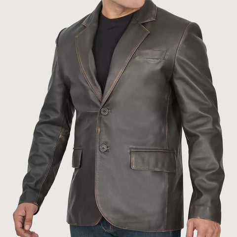 Men's Rub Off Brown Lambskin Leather Blazer