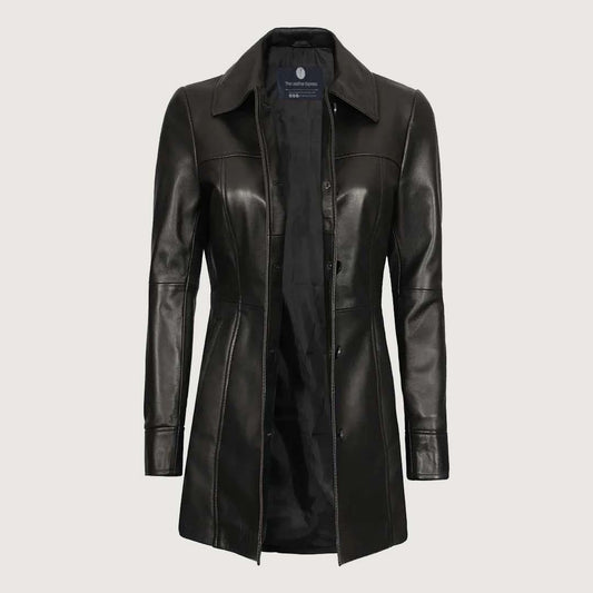 Kandis Womens Black Leather Car Coat