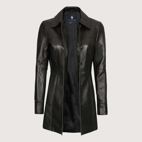 Kandis Womens Black Leather Car Coat
